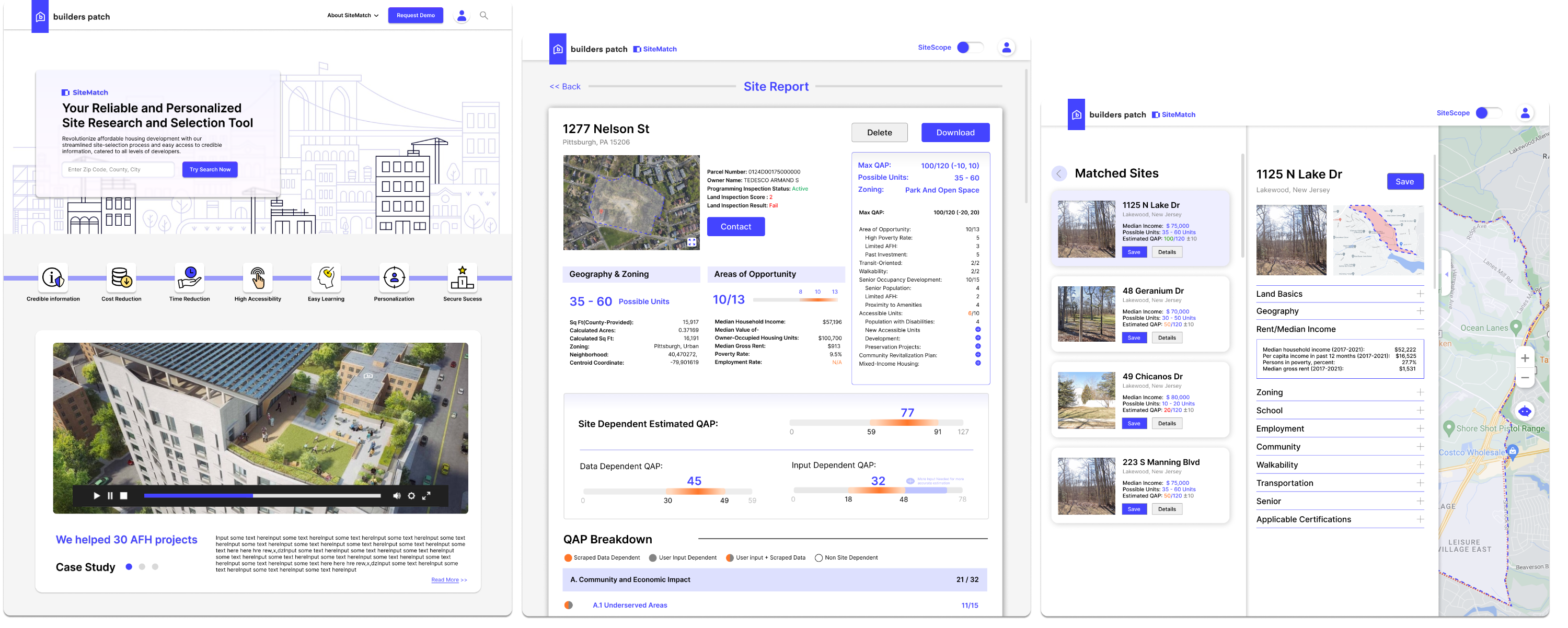 SiteMatch Cover - Landing Page, Site Report, and Matched Sites